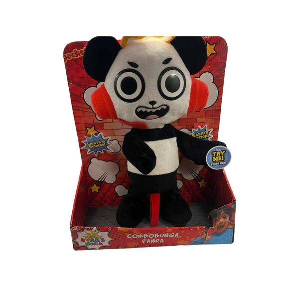 RYAN'S WORLD Pocket Watch Combobunga Karate Panda Feature Plush New In Box - Picture 1 of 7